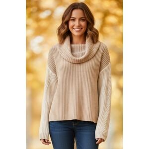 Moon & Madison Colorblock Cowl Neck Chunky Knit Sweater